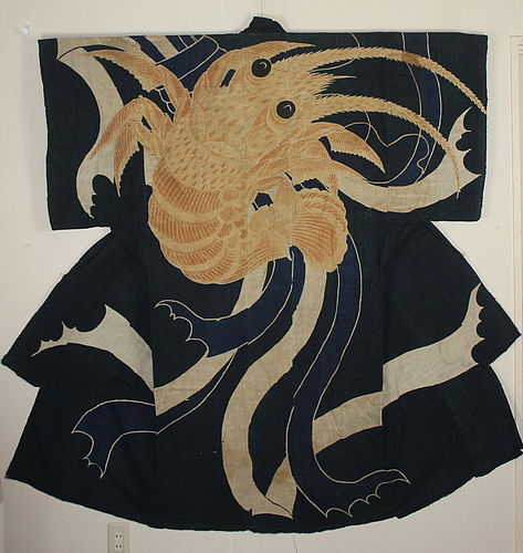 Edo Tsutsugaki Indigo Cotton Big lobster Noshi Gorgeous.