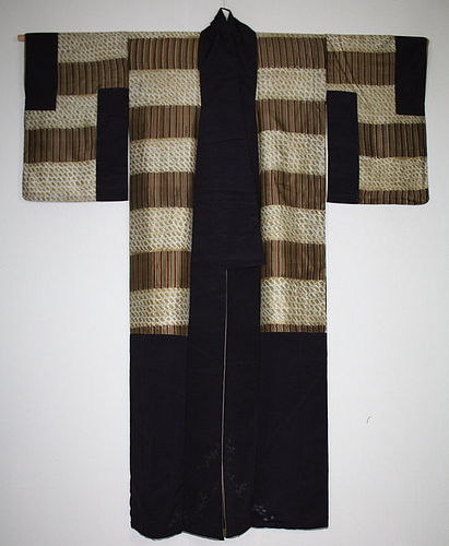 Japanese antique silk shibori Tie-dye & katazome kimono Meiji era