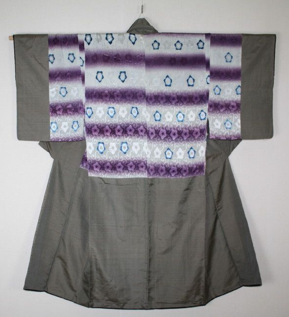 Japanese antique shikon-dye &  indigo dye dangawari kimono silk Edo