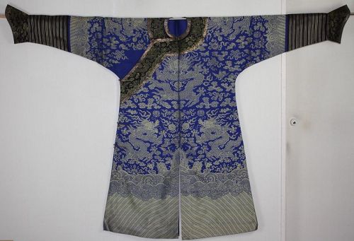 Chinese antique blue background dragon robe silk original Perfect