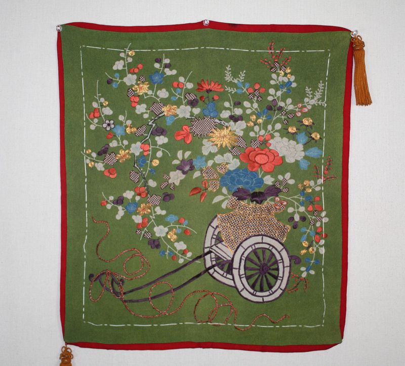 Japanese antique Edo Period yuzen dye & embroidery Excellent  fukusa