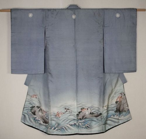 Japanese antique edo tsutsugaki Hand drawn yuzen dye silk child kimono ...