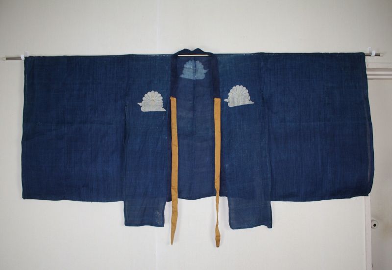 Japanese antique indigo dye hemp samurai hitatare textile edo-meiji