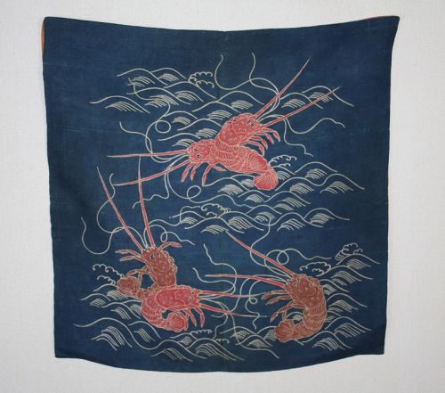 Japanese antique edo era silk tsutsugaki l indigo dye yuzen dye fukusa