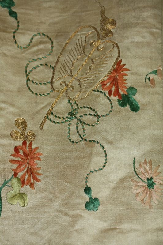Japanese antique edo (1780) silk embroidery kakeshit obi textile