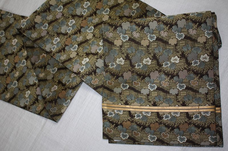 Japanese antique silk weave Gorgeous gorgeous maru obi textile