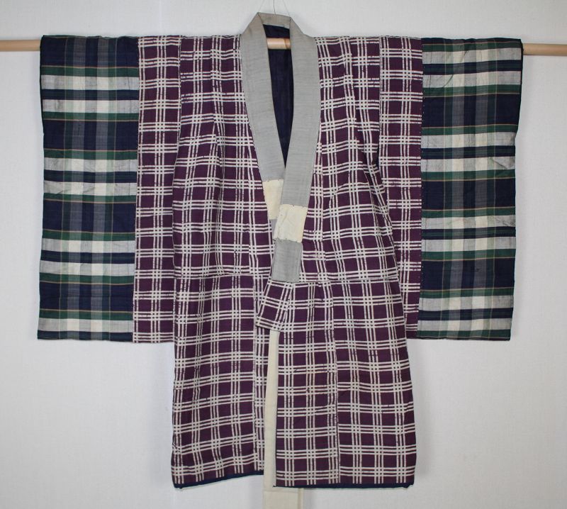 Japanese antique Edo Beautiful katazome silk & tsumugi child kimono