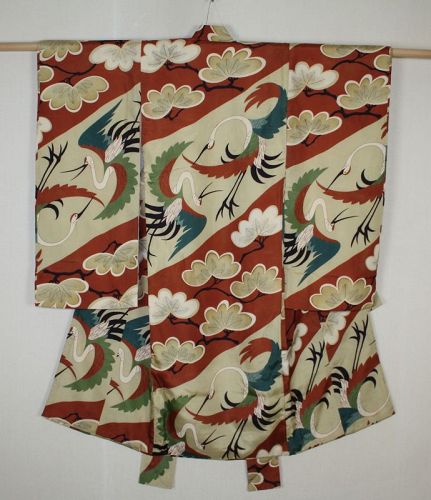 Japanese antique silk katazome Good qualit child kimono the Taisho era