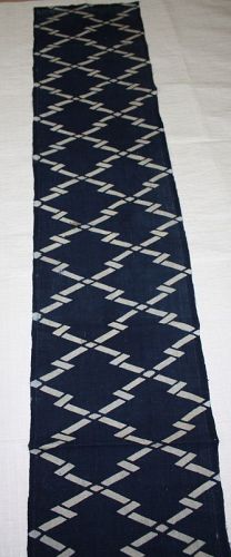 Japanese antique old fabric of thick handspun indigo dye katazome