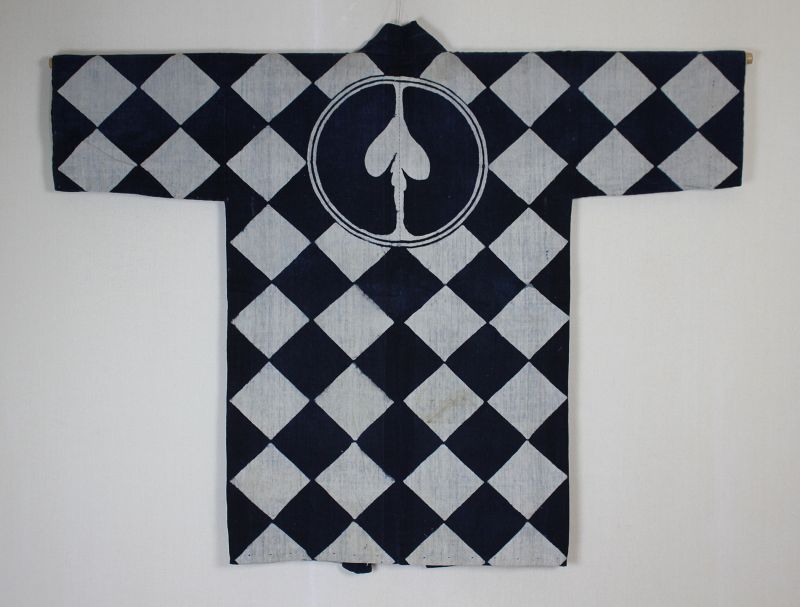 Japaese Antique tsutsugaki Textile Hikeshi Hanten Indigo Cotton Edo