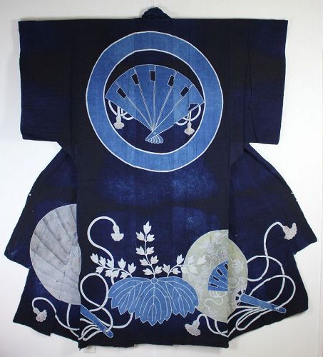 Japanese Antique big tsutsugaki textile Big yogi Indigo Cotton Edo