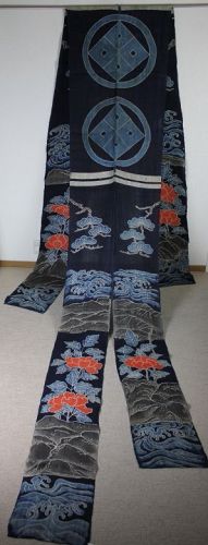 Japanese antique Hemp tsutsugaki textile of horses cover of meiji
