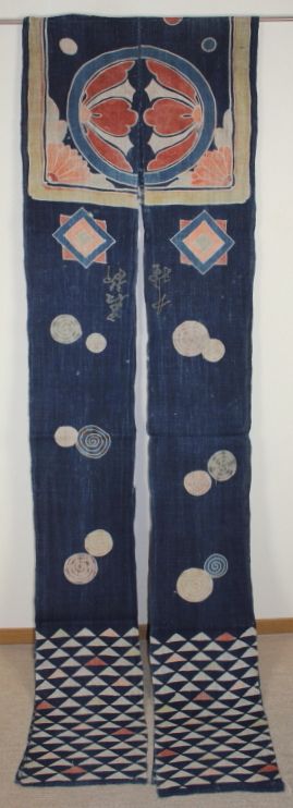 Japanese antique indigo dye hemp tsutsugaki umakake textile of edo