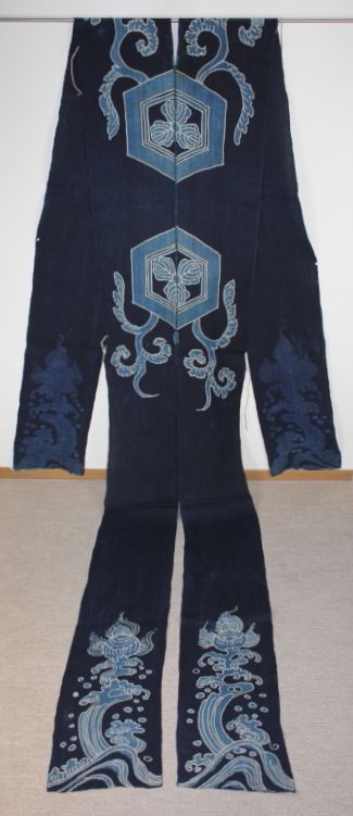 Japanese antique indigo dye hemp tsutsugaki textile umakake of edo