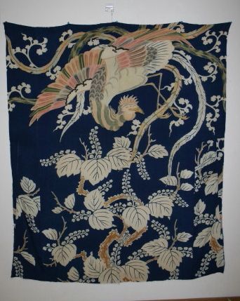 Japanese antique uchishiki silk hand yuzen dye tsutsugaki  Edo period