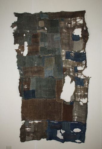 Japanese antique very rare tattered boro textile kakishubu hemp patch