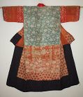 Japanese Edo era silk yosegire kimono of patchwork beni-itajime