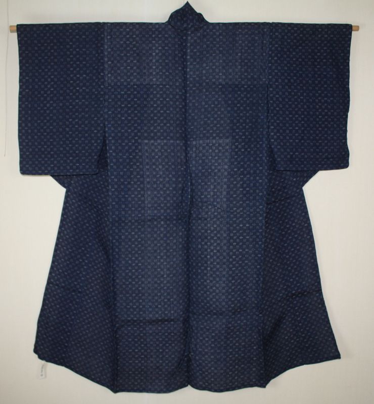 Japanese antique indigo dyed  ikat ramie choma kimono
