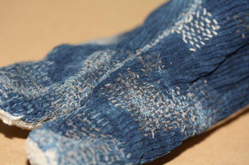 Japanese vintage textile of indigo dye cotton corduroy  boro socks