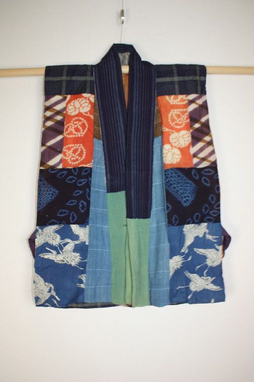 Japanese antique silk vest of the yosegire patchwork of the Edo era