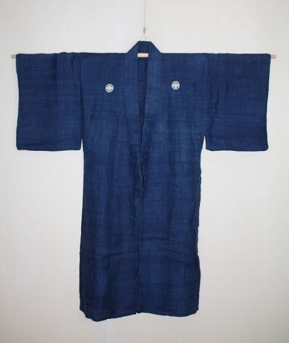 Japanese antique ramie choma Indigo dye summer kimono