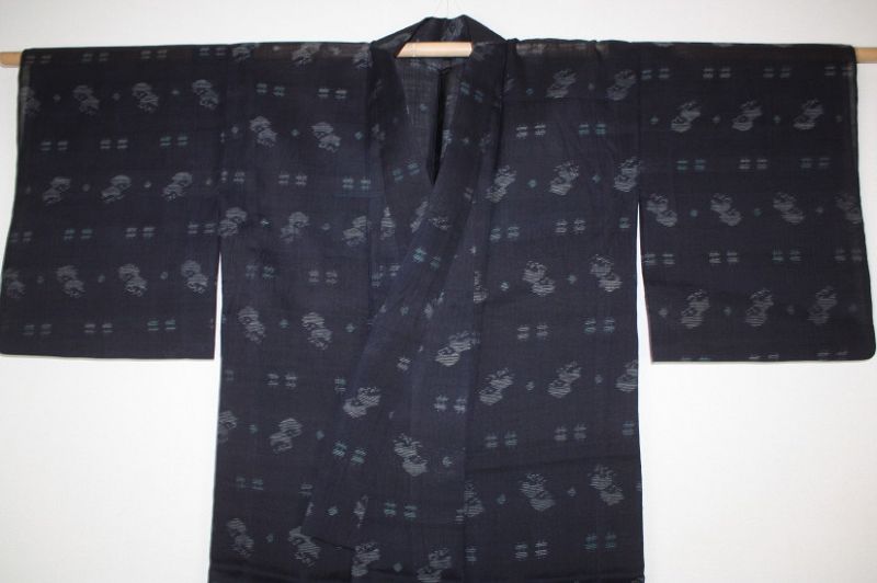 Japanese antique natural indigo dye old silk katazome kimono