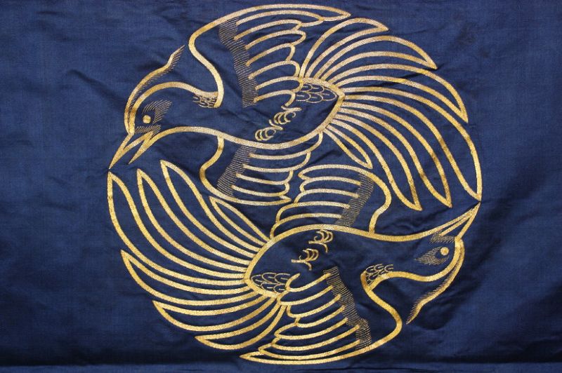 Japanese antique silk fukusa of hand embroidery edo era