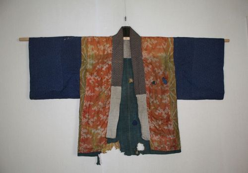 antique Boro shibori katazome safflower dyed  indigo dye  han jyuban