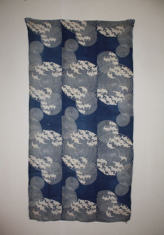 japanese antique Ramie kaazome textile Swirl and seagull pattern meiji