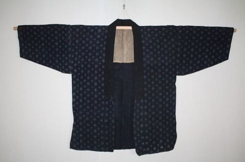 Japanese antique natural indigo dye hemp & katazome Thick noragi