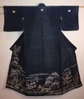 Rare japanese antique hemp indigo  katabira tsutsugaki kimono textile