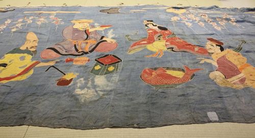 Japanese antique Very rare tstsugaki  yuzen dye jyofu big maku textile