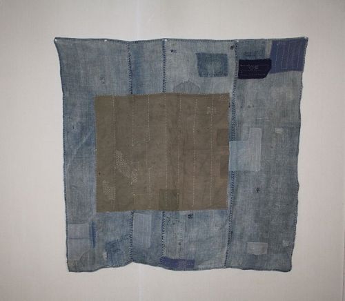 A rare Japanese antique boro textile indigo dye hemp patched