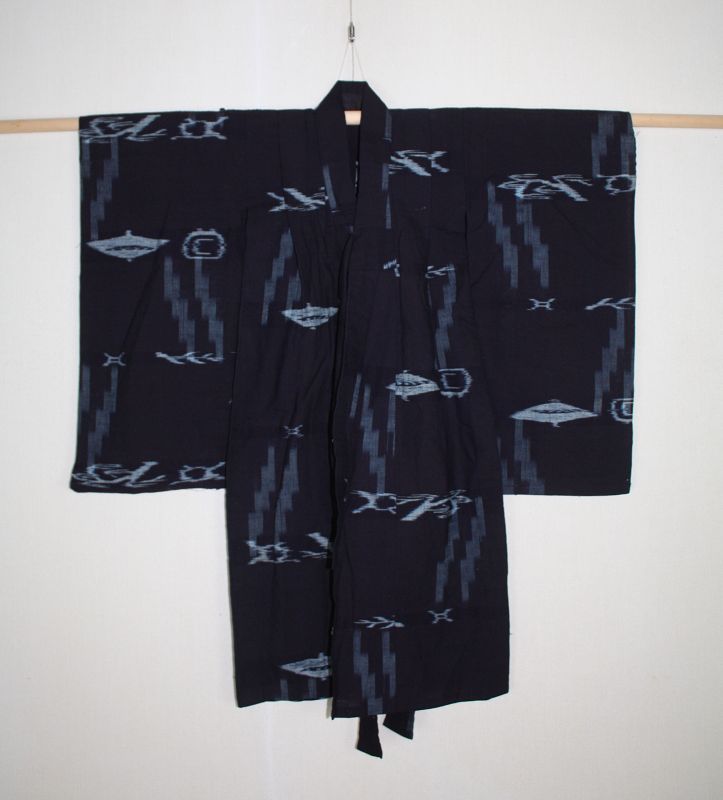 Japanese antique very nice indigo dye cotton kasuri child kimono Edo