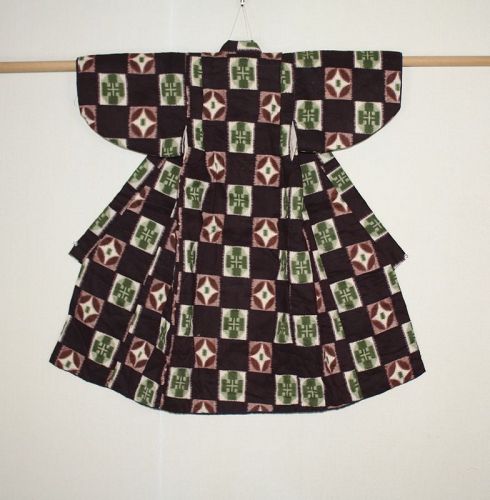 Japanese antique Charming pattern kasuri ikat cotton child kimono