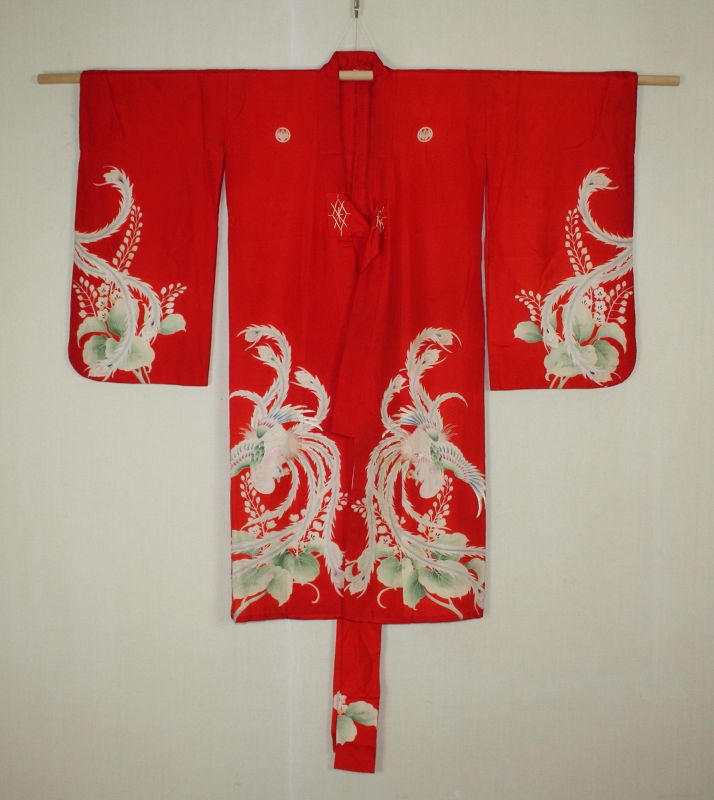 Japanese antique yuzen dye silk child furisode kimono