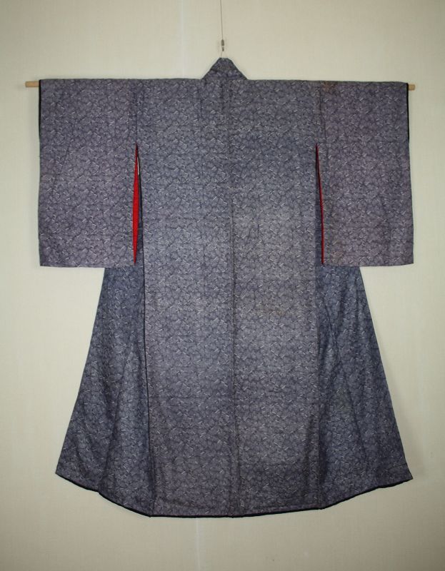 Japanese antique katazome silk kimono of rare rice ear & sickle design