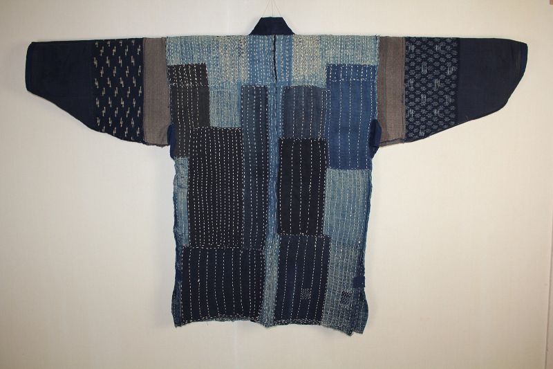 Japanese antique wonderful indigo dye cotton boro Noragi sashiko