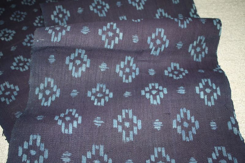 Japanese antique indigo dye thick hemp katazome