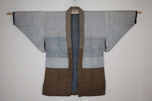 Japanese antique katazome indigo dye cotton noragi Edo and Taisho