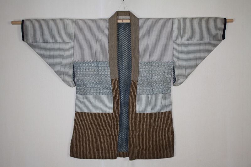 Japanese antique katazome indigo dye cotton noragi Edo and Taisho