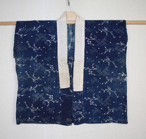 Japanese antique noragi  katazome indigo-dyed cotton noragi