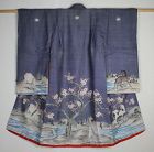 Japanese antique tsutsugaki yuzen dye silk child kimono edo