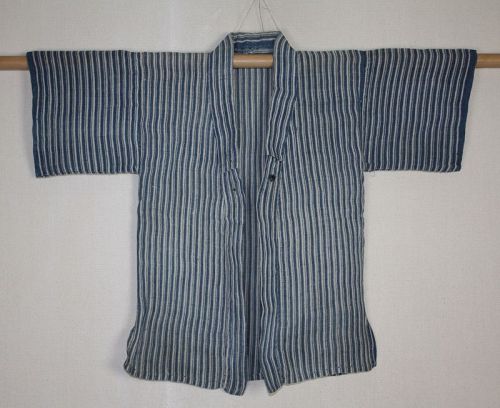 Japanese antique indigo dye hemp striped hemp child kimono Edo