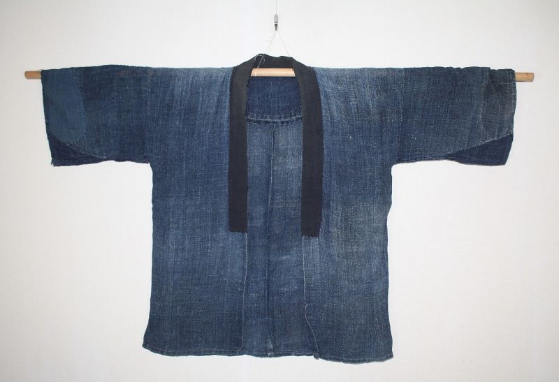 Japanese antique Boro noragi  Indigo dye hemp has faded with use