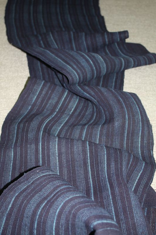 Japanese antique indigo dye thick hemp katazome Stripes long fbric