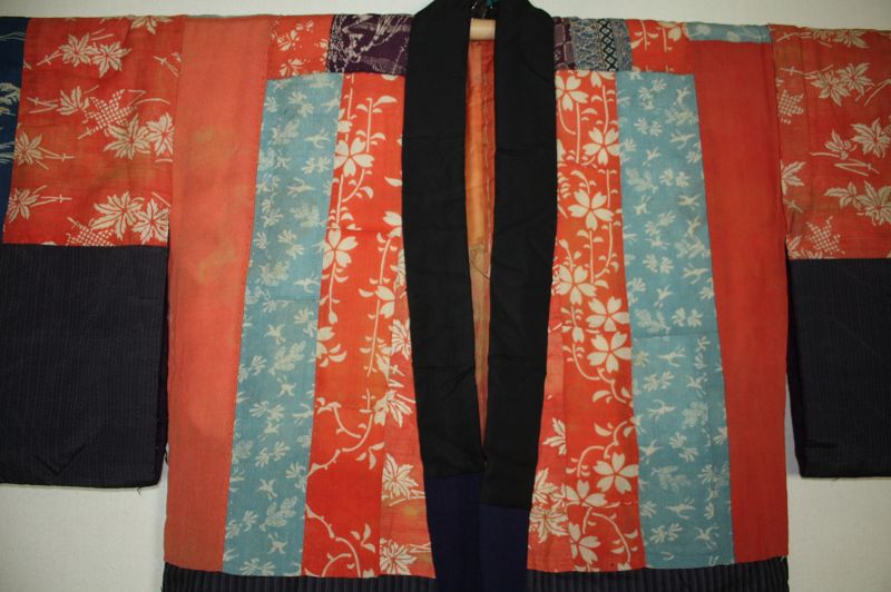 Japanese antique edo period  originals silk yosegire katazome kimono