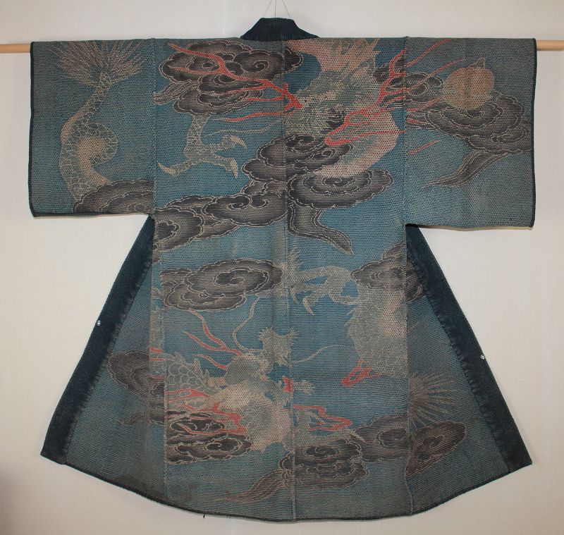 Japanese antique Edo Period tsutsugaki fireman sashiko long coat