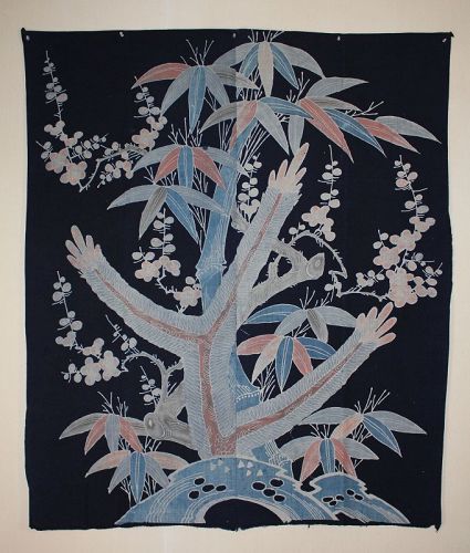 Tsutsugaki Japanese Antique textile Indigo Dyed Cotton Edo