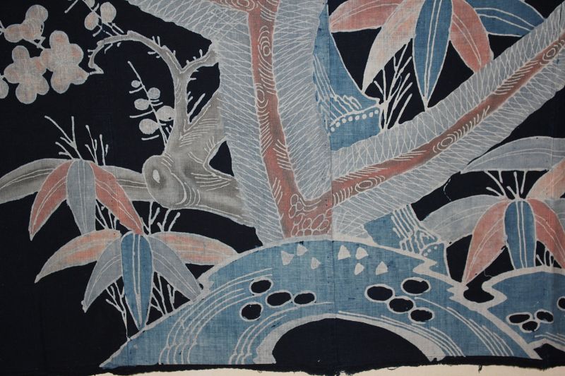 Tsutsugaki Japanese Antique textile Indigo Dyed Cotton Edo